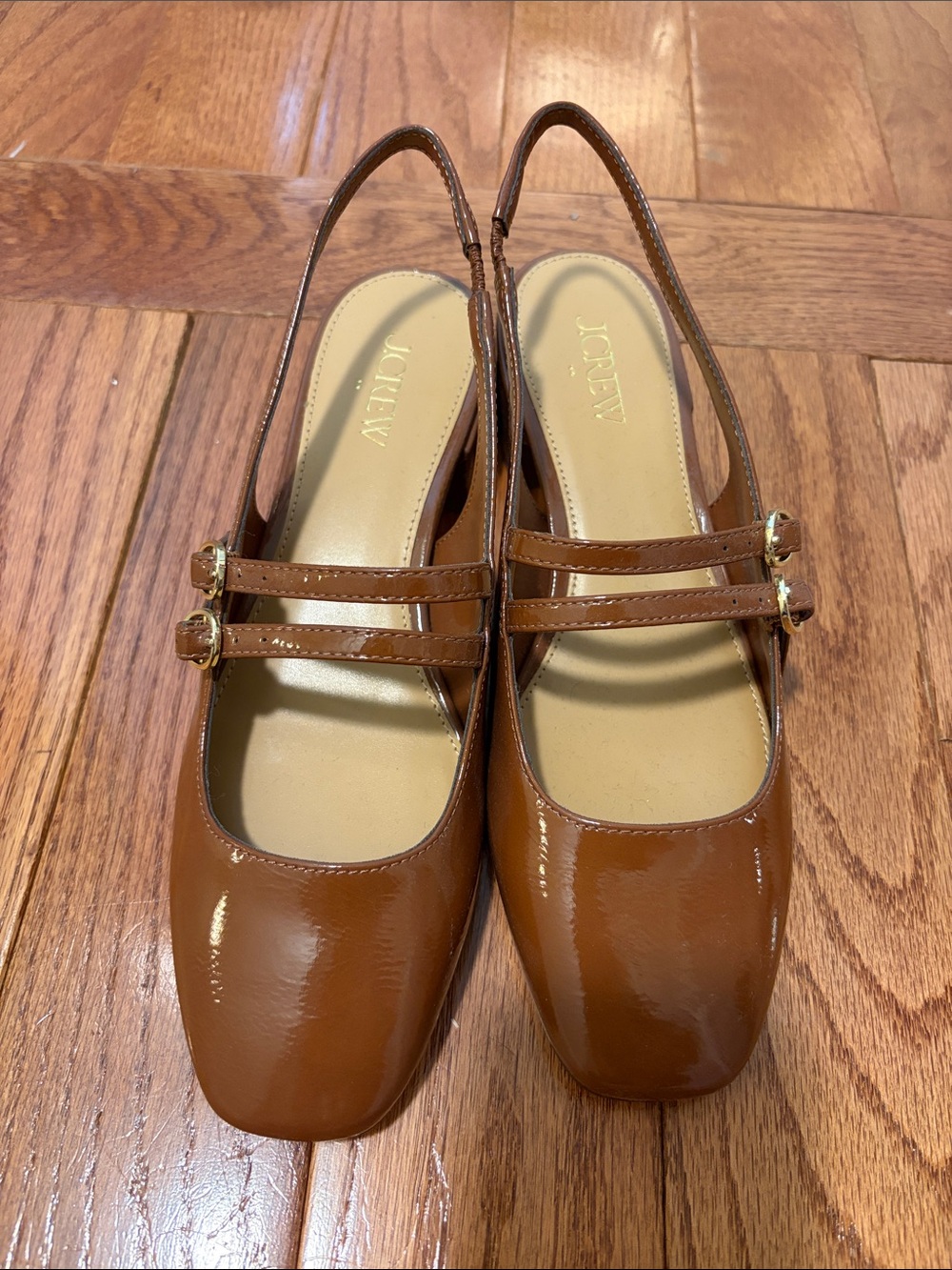 J. Crew Cognac Patent Double-Strap Slingback Flats